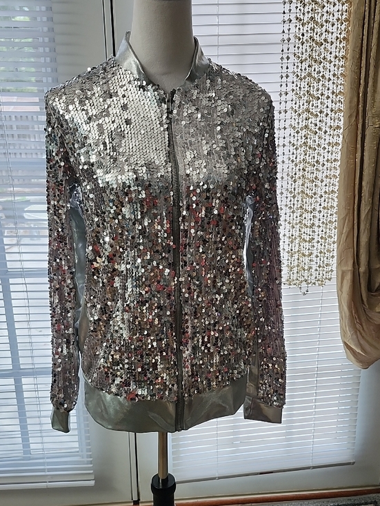 Weissman Jackets & Blazers - Weissman Silver Sequin Bomber Jacket
